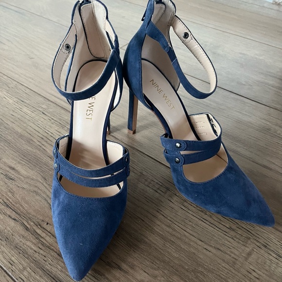Nine West Shoes - Nine West Blue Suede heels navy stilletto pumps strappy Women's 6.5